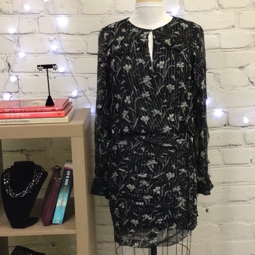 Veronica Beard Floral Lurex Ruffle Dress Size 2